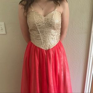 Gold Sequin and Coral prom ballgown